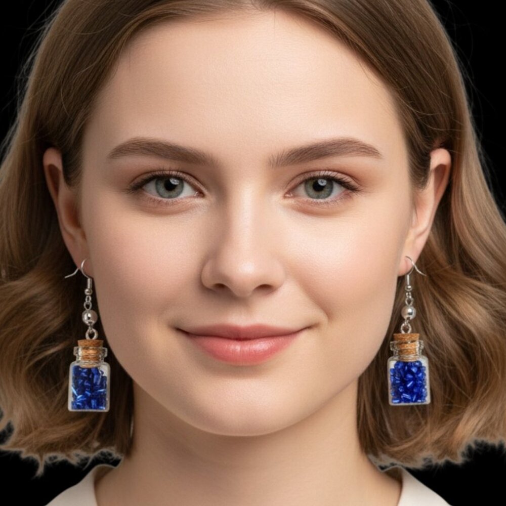 (3) PAIRS Handmade Jewelry Starfish Blue Bottle Iridescent Mickey Earrings